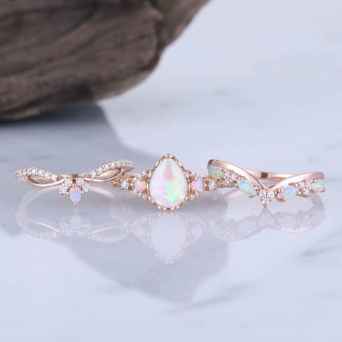 Ciriella 1 Carat Pear Stackable Opal Ring Set in 925 Silver
