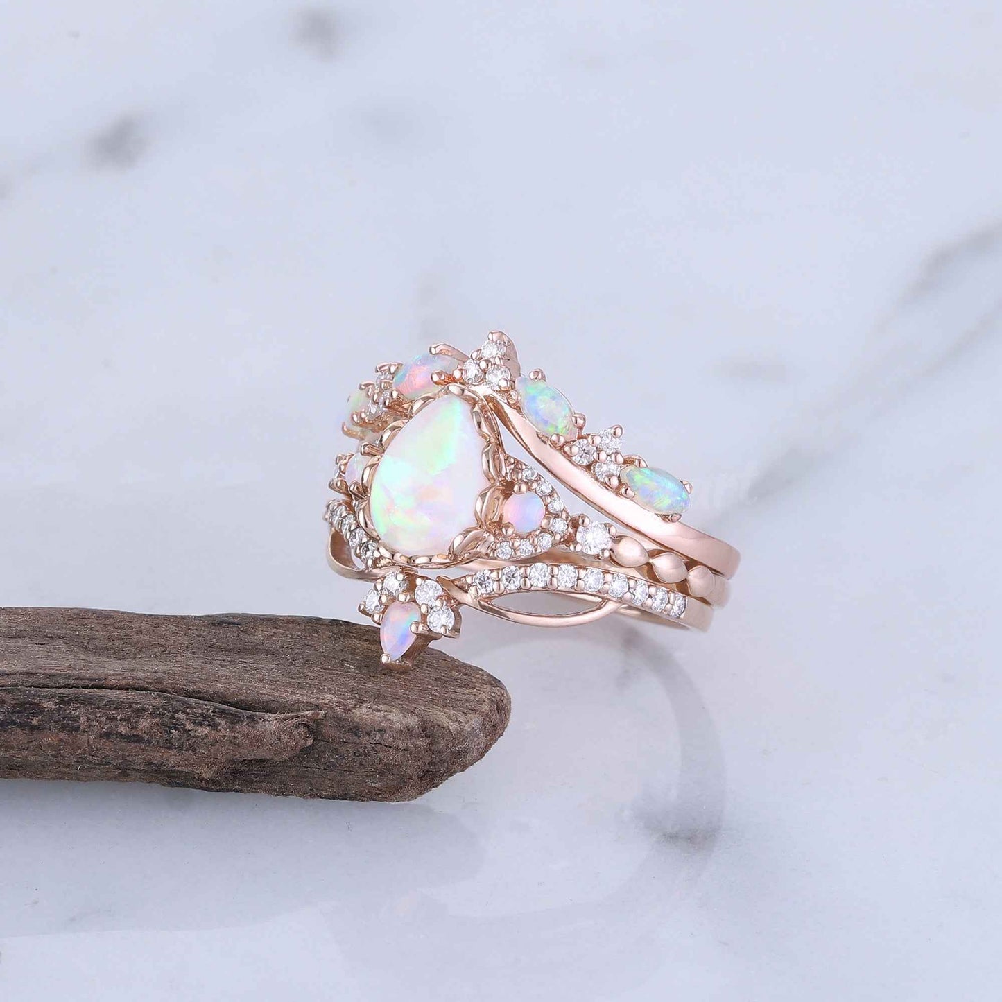 Ciriella 1 Carat Pear Stackable Opal Ring Set in 925 Silver