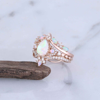 Ciriella 1 Carat Pear Stackable Opal Ring Set in 925 Silver