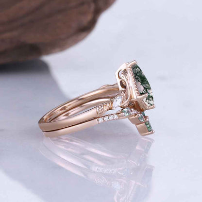 Quelindra 1.2 Carat Kite Stackable Moss Agate Ring Set in 925 Silver
