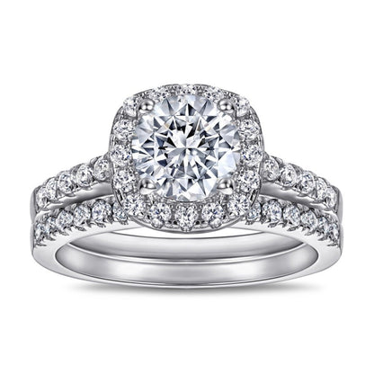 Pelenria 2 Carat Round Brilliant Halo Moissanite Ring Set in 925 Silver