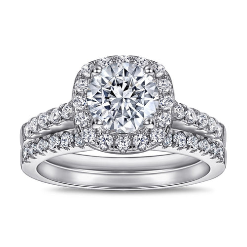 Pelenria 2 Carat Round Brilliant Halo Moissanite Ring Set in 925 Silver