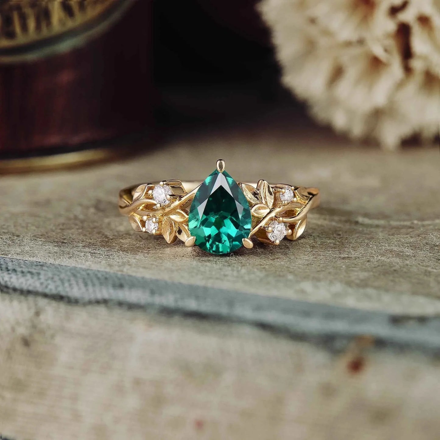 Wynoria 1.3 Carat Pear Solitaire Emerald Ring in 18K Yellow Gold