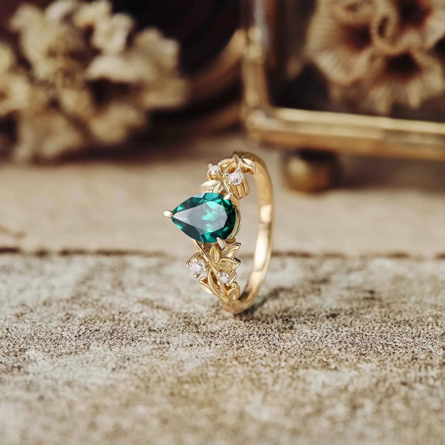 Wynoria 1.3 Carat Pear Solitaire Emerald Ring in 18K Yellow Gold