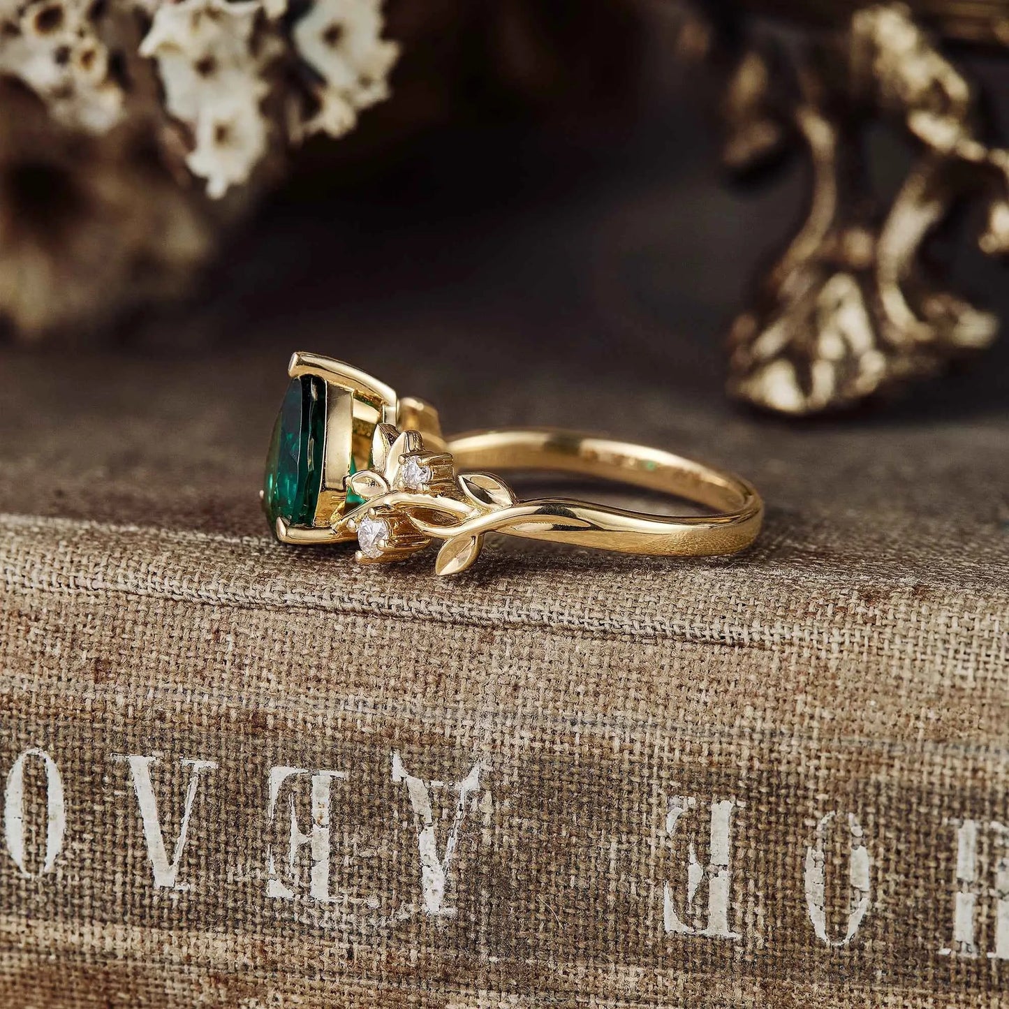 Wynoria 1.3 Carat Pear Solitaire Emerald Ring in 18K Yellow Gold