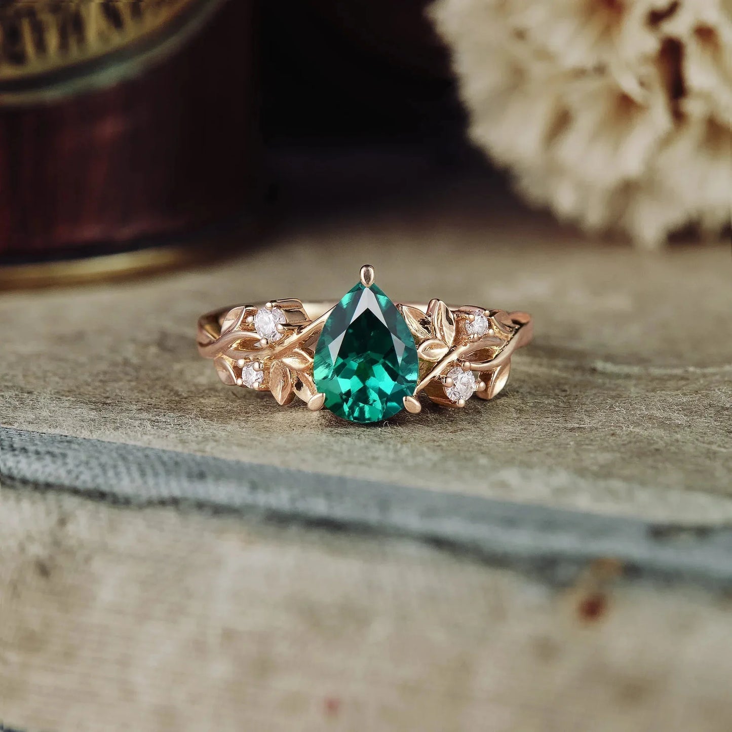 Wynoria 1.3 Carat Pear Solitaire Emerald Ring in 18K Yellow Gold