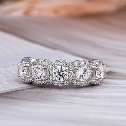 Aurawen 1.5 Carat Round Brilliant Half Eternity Moissanite Band in 925 Silver