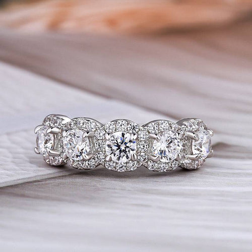 Aurawen 1.5 Carat Round Brilliant Half Eternity Moissanite Band in 925 Silver
