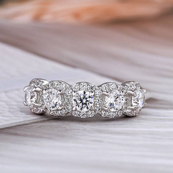 Aurawen 1.5 Carat Round Brilliant Half Eternity Moissanite Band in 925 Silver