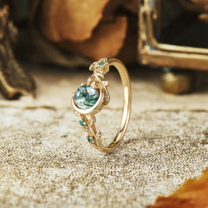 Qethriel Moss Agate Ring in 925 Silver