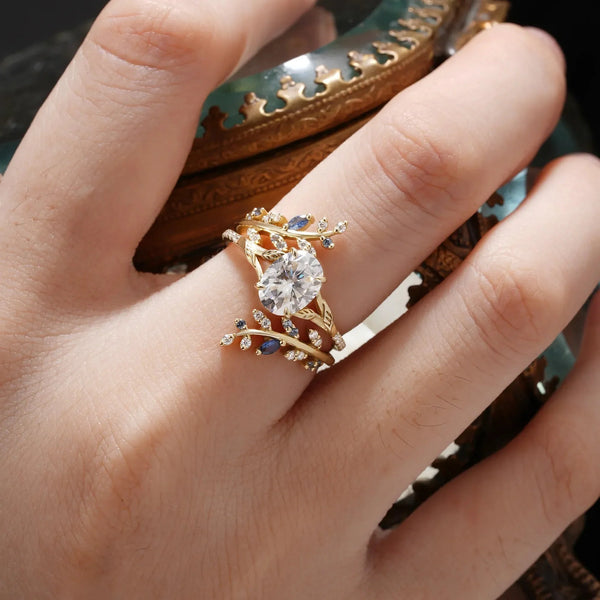 Emlithiel 1 Carat Oval Stackable Moissanite Ring Set in 18K Yellow Gold