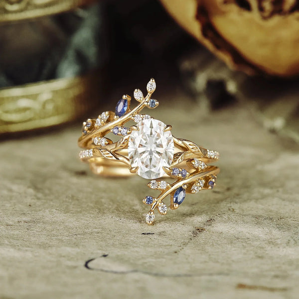 Emlithiel 1 Carat Oval Stackable Moissanite Ring Set in 18K Yellow Gold