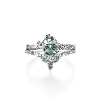 Eviannael 1 Carat Oval Stackable Moss Agate Ring Set in 18K Yellow Gold