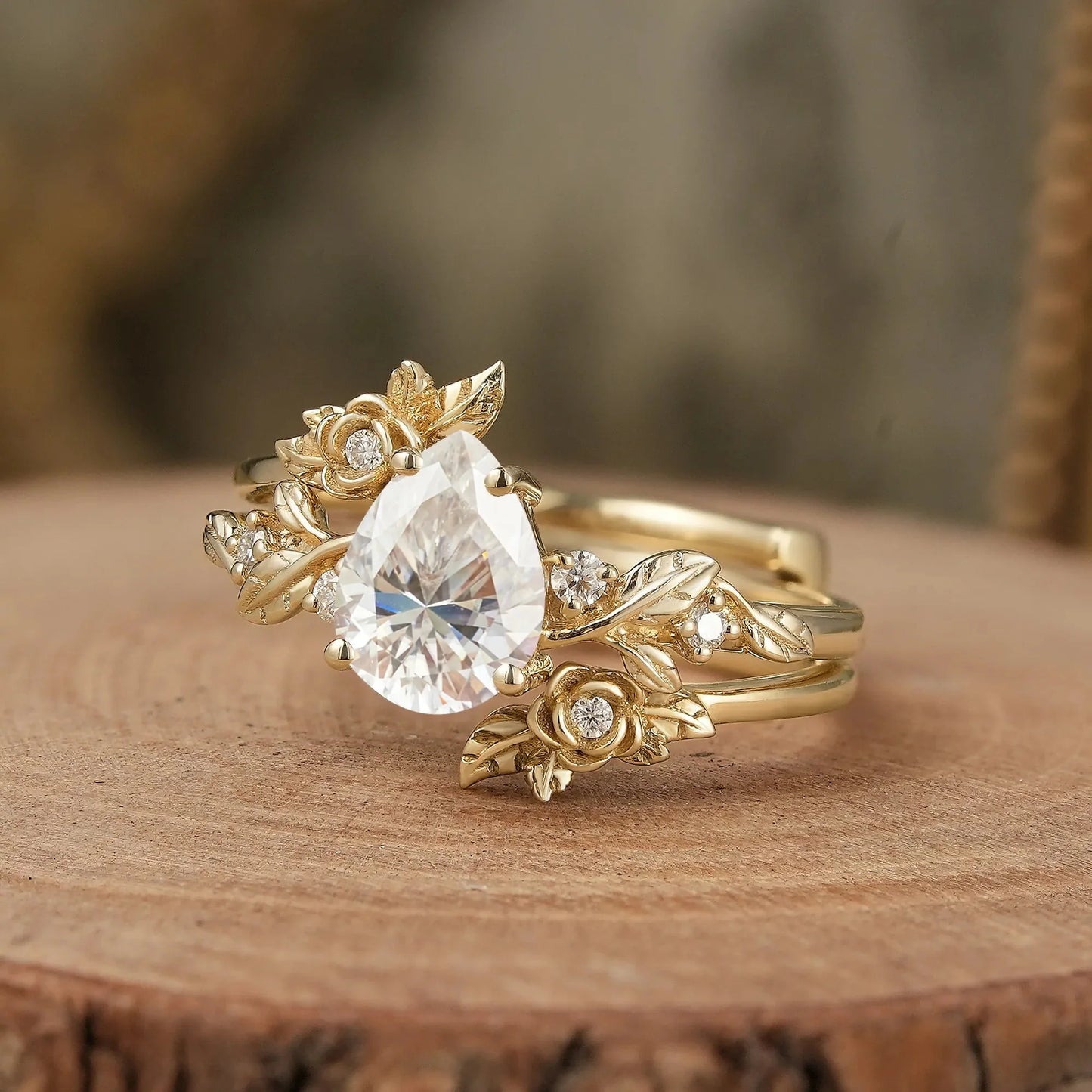 Zinarwen 1.5 Carat Pear Stackable Moissanite Ring Set