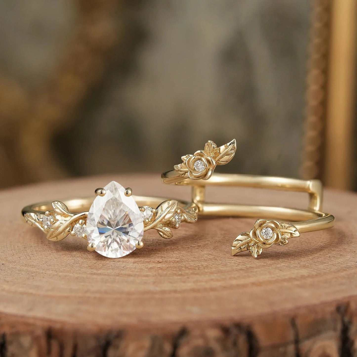 Zinarwen 1.5 Carat Pear Stackable Moissanite Ring Set