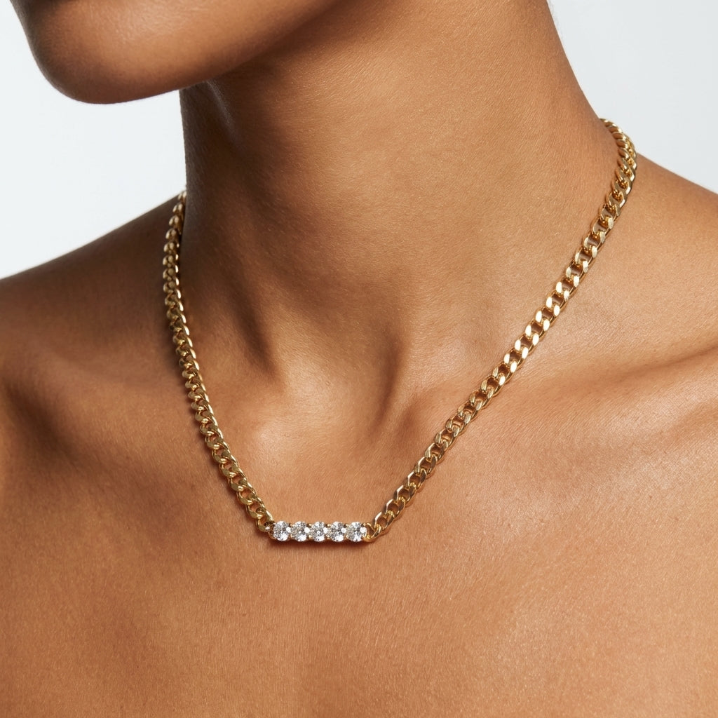 Silaouena - Luxury on-model necklace shot variation 2