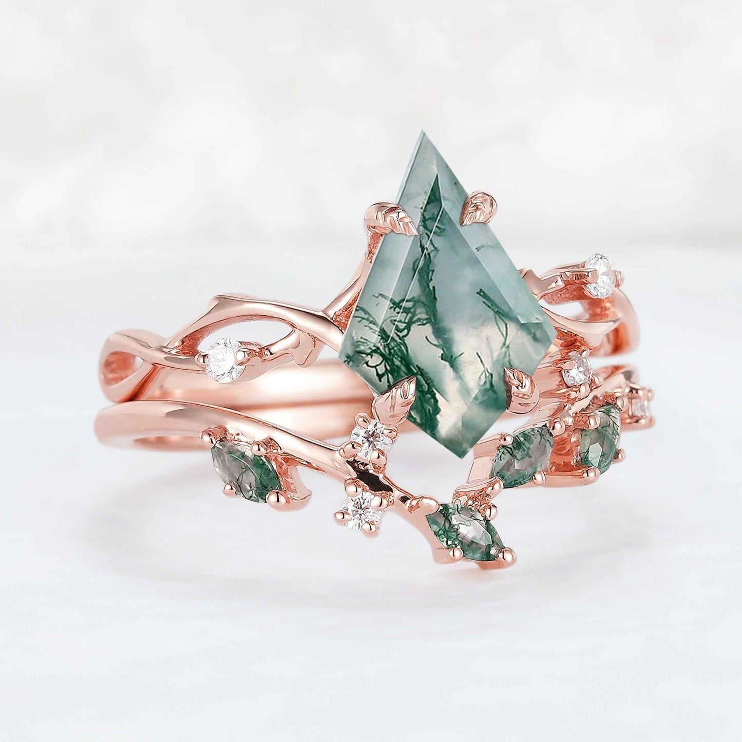 Kilarien 1.8 Carat Kite Stackable Moss Agate Ring Set in 925 Silver