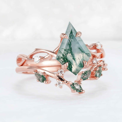 Kilarien 1.8 Carat Kite Stackable Moss Agate Ring Set in 925 Silver