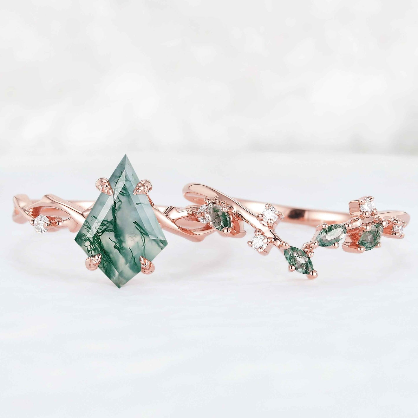 Kilarien 1.8 Carat Kite Stackable Moss Agate Ring Set in 925 Silver