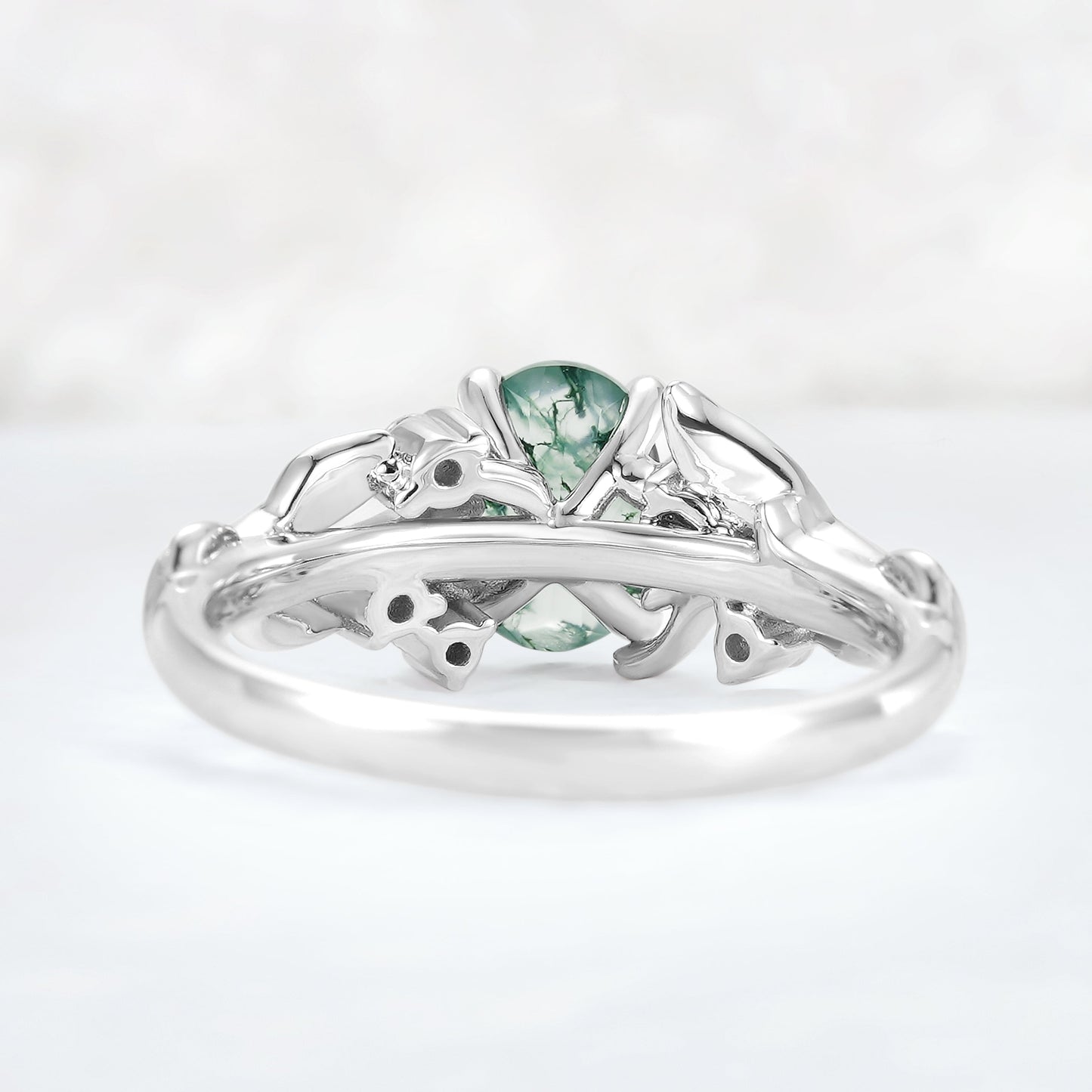 Ysolwen 1 Carat Oval Solitaire Moss Agate Ring in 925 Silver