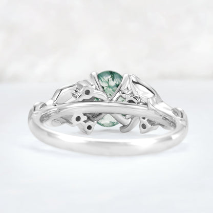 Ysolwen 1 Carat Oval Solitaire Moss Agate Ring in 925 Silver