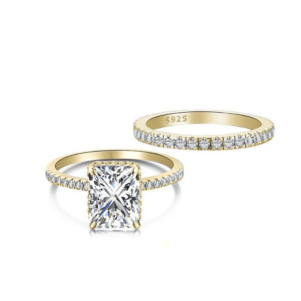 Beloria 4 Carat Radiant Stackable Moissanite Ring Set in 18K Yellow Gold