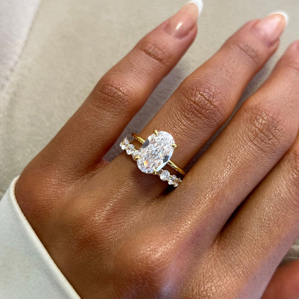 Enevriel 3.5 Carat Oval Stackable Moissanite Ring Set in 18K Yellow Gold