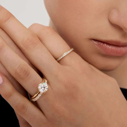 Zaelawen round moissanite solitaire ring with hidden halo on hand